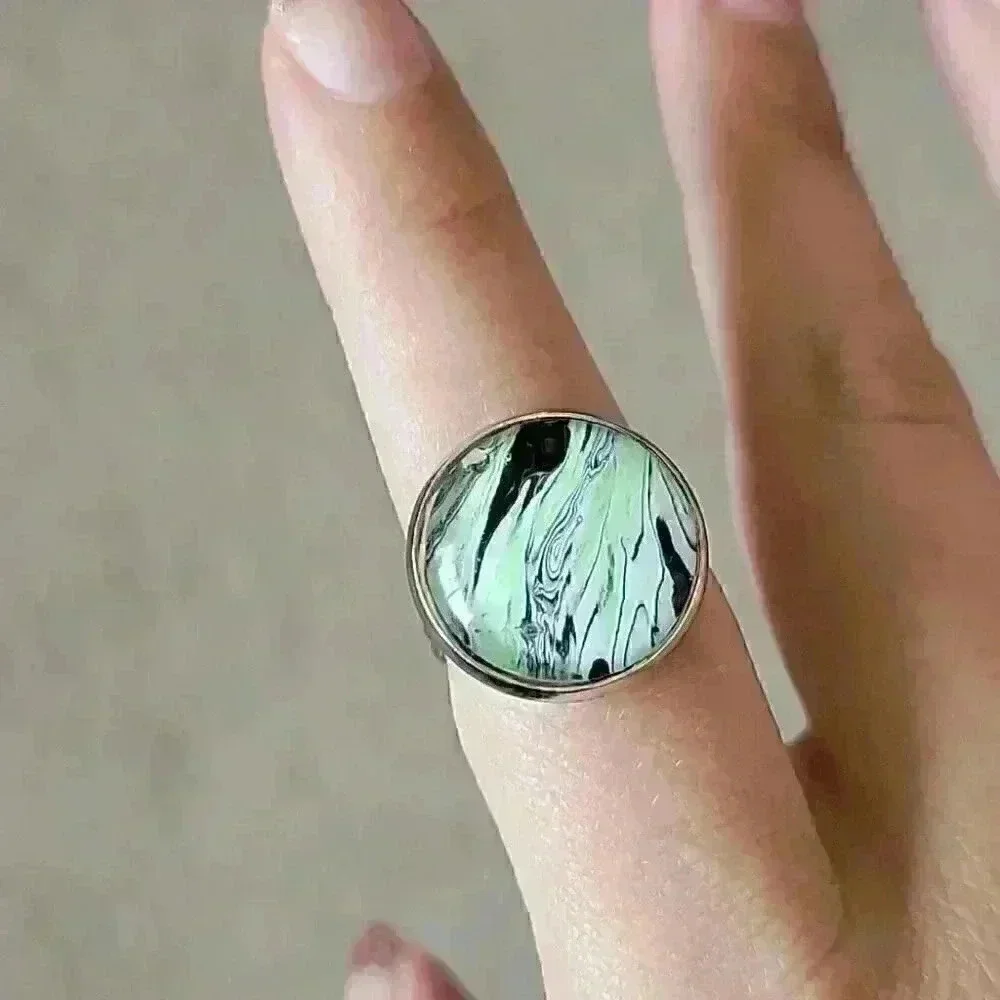 Green and black resin necklace and ring set